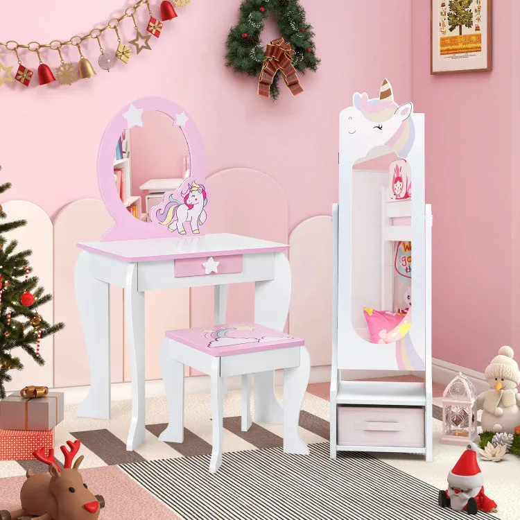 Montessori 2-in-1 Unicorn Full Length Tilting Mirror & Jewellery Cabinet | Armoire | White