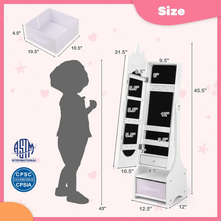 Montessori 2-in-1 Unicorn Full Length Tilting Mirror & Jewellery Cabinet | Armoire | White