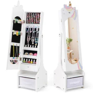 Montessori 2-in-1 Unicorn Full Length Tilting Mirror & Jewellery Cabinet | Armoire | White