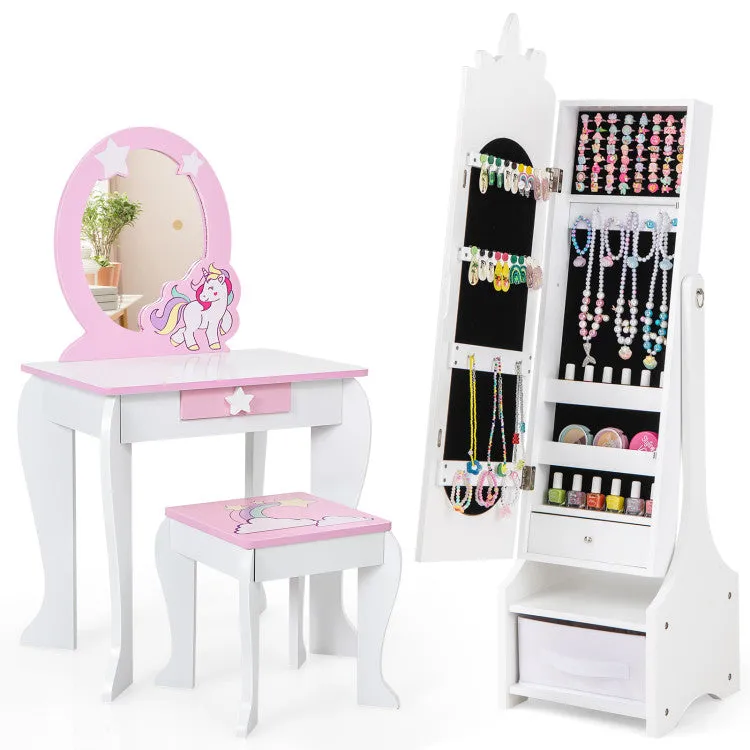 Montessori 2-in-1 Unicorn Full Length Tilting Mirror & Jewellery Cabinet | Armoire | White