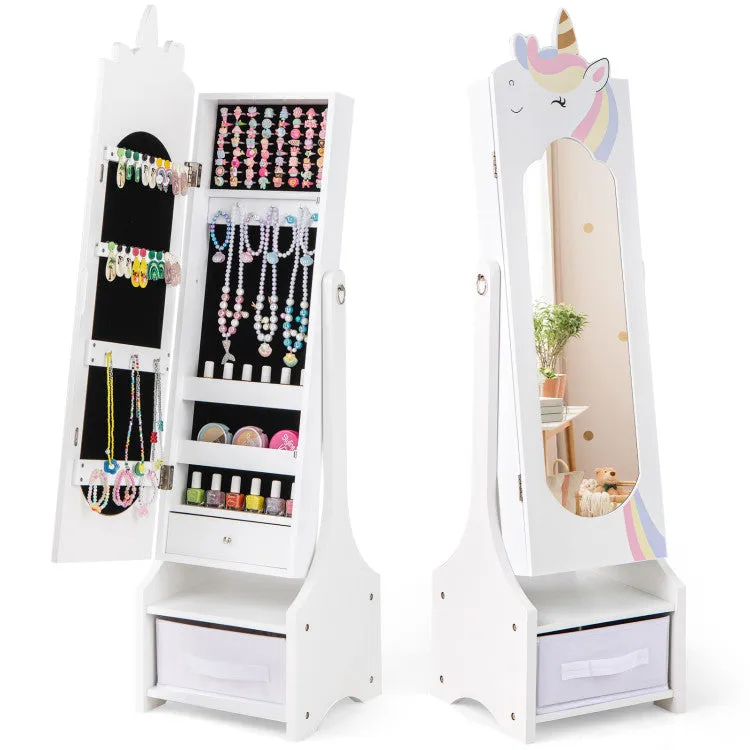 Montessori 2-in-1 Unicorn Full Length Tilting Mirror & Jewellery Cabinet | Armoire | White
