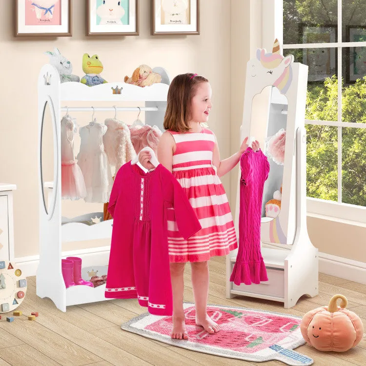 Montessori 2-in-1 Unicorn Full Length Tilting Mirror & Jewellery Cabinet | Armoire | White