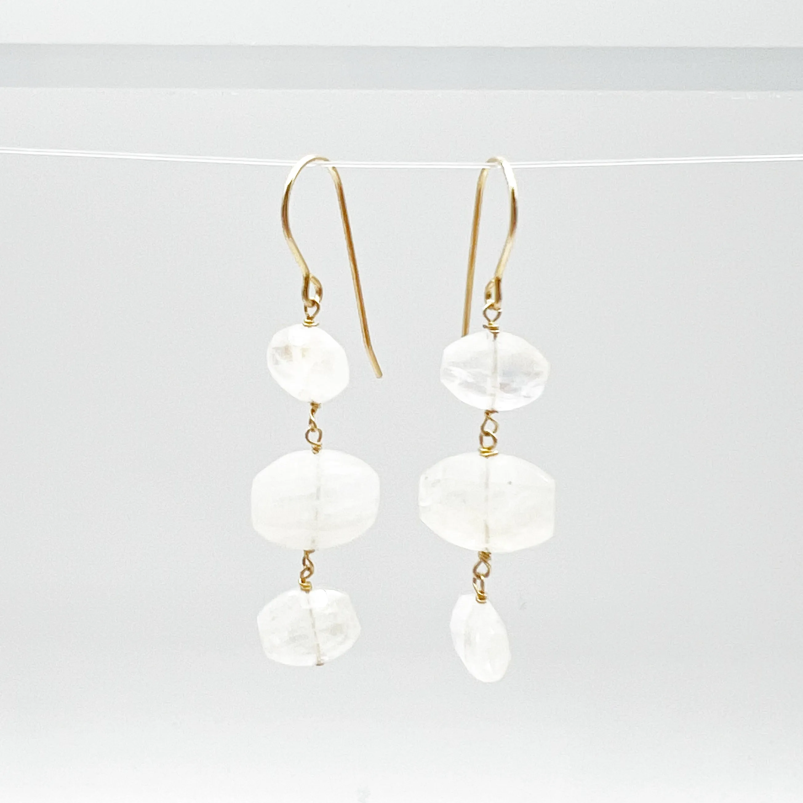 Moonstone Triple Drop Wire Earrings