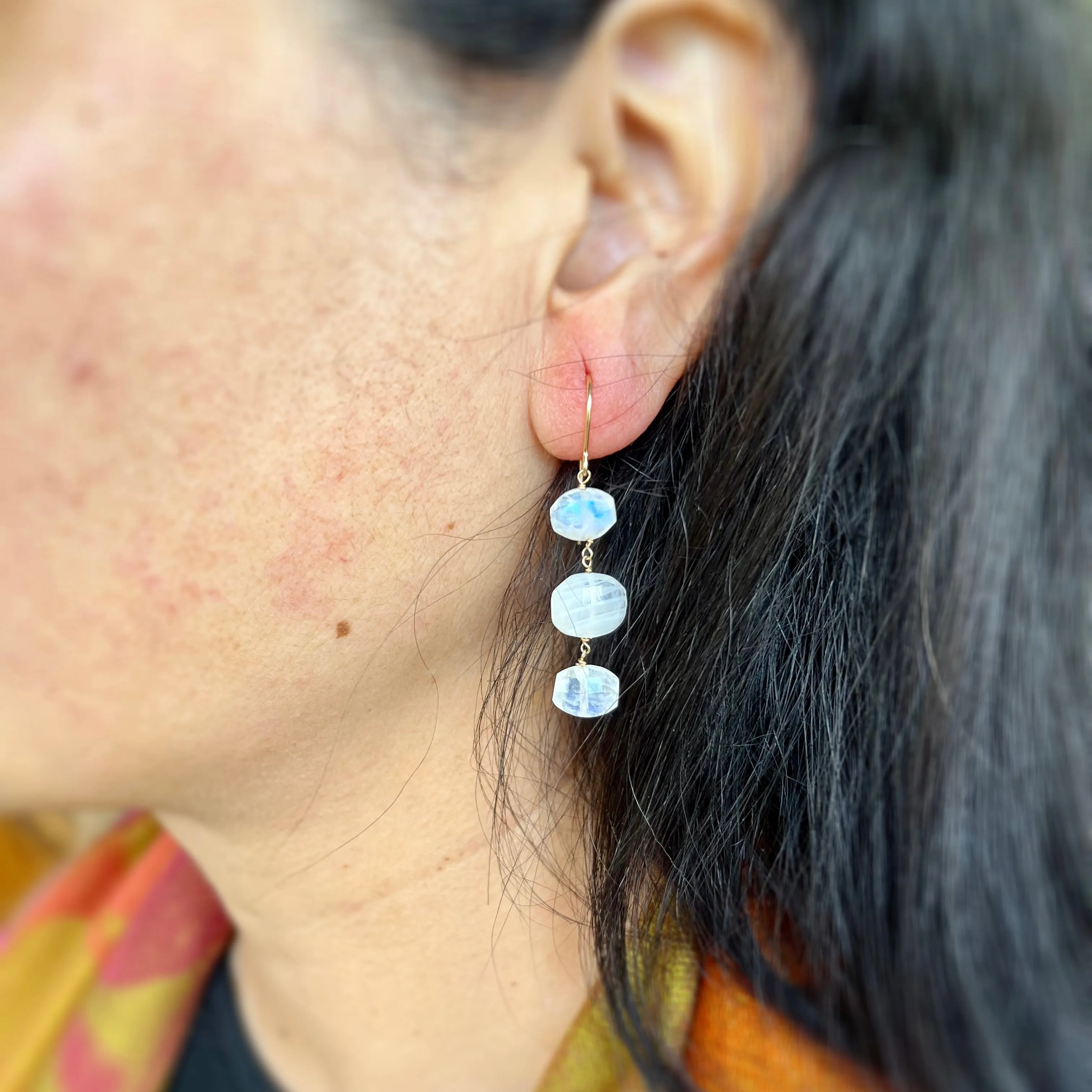 Moonstone Triple Drop Wire Earrings