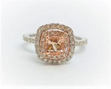 Morganite Ring with Double Diamond Halo and Jacket Band in 14k Rose Gold