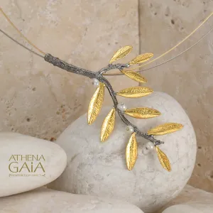 Mother Child Side Pearl Olive Twig Necklace