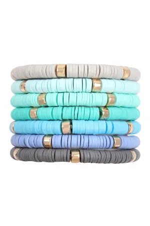 Multi Line Leather Beaded Stretch Bracelet Turquoise - Pack of 6