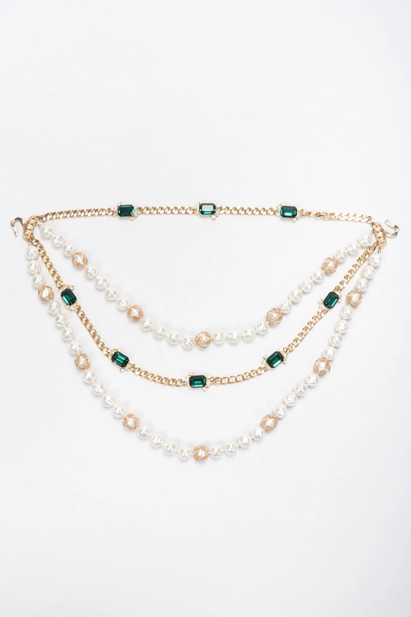 Multi-Strand Emerald Pearl Chain Necklace