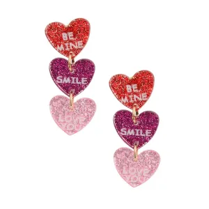 Multicolor Triple Heart Drop Earrings Be Mine