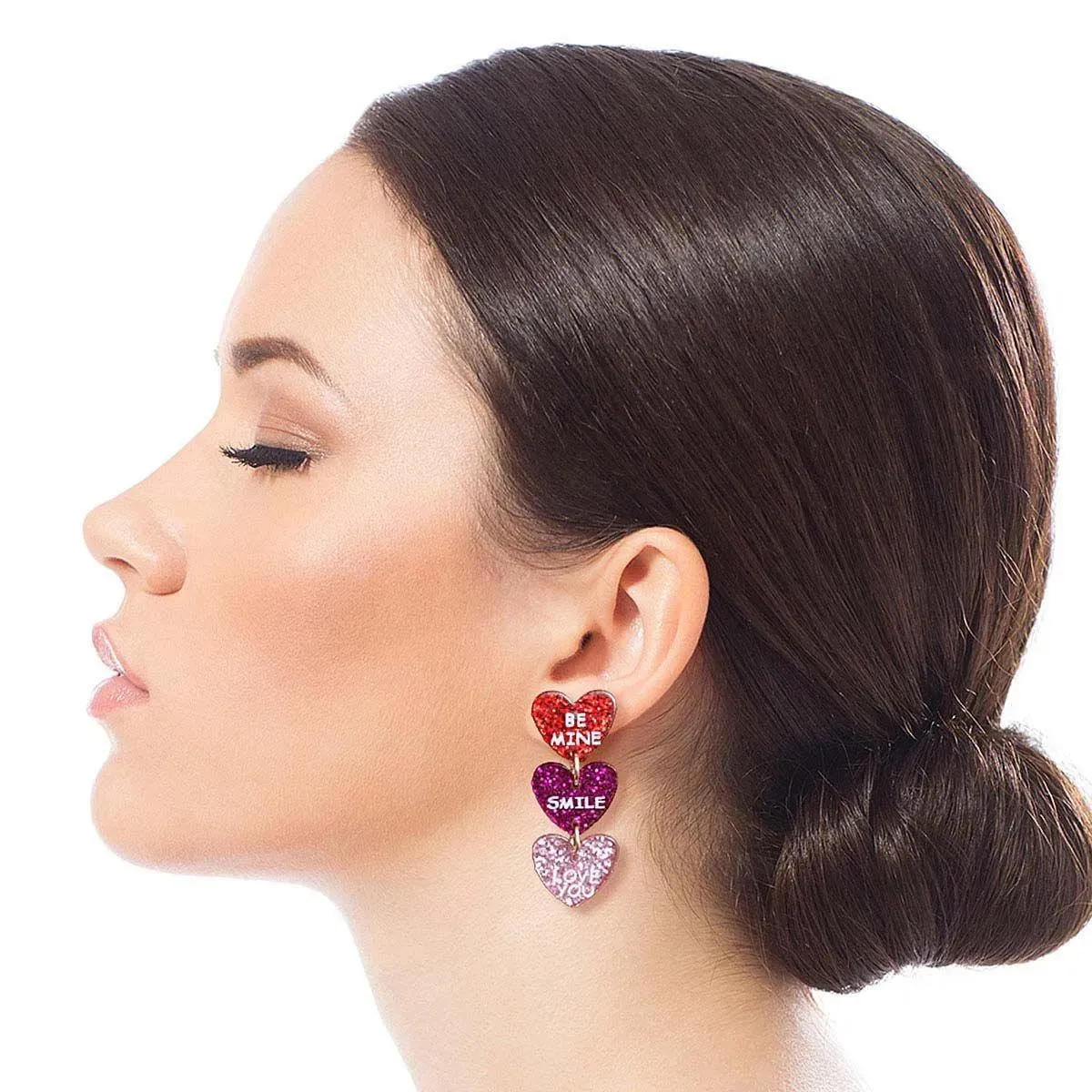 Multicolor Triple Heart Drop Earrings Be Mine