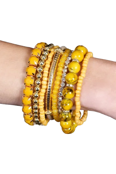 Mustard Multicolor Stretch Bracelet - Pack of 6