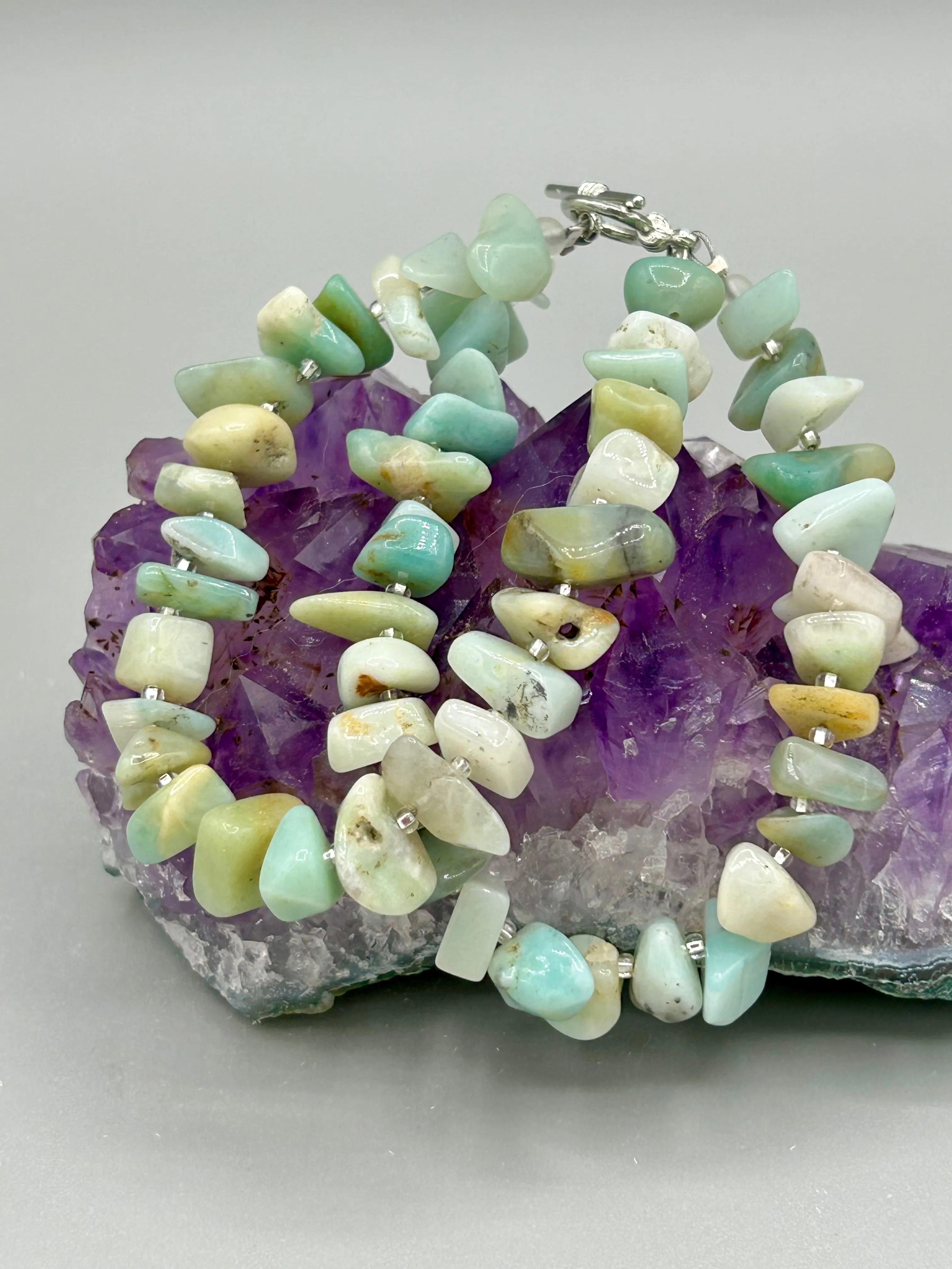 Natural Amazonite Chip Stone Beaded Bracelet, Nature Inspired Jewelry