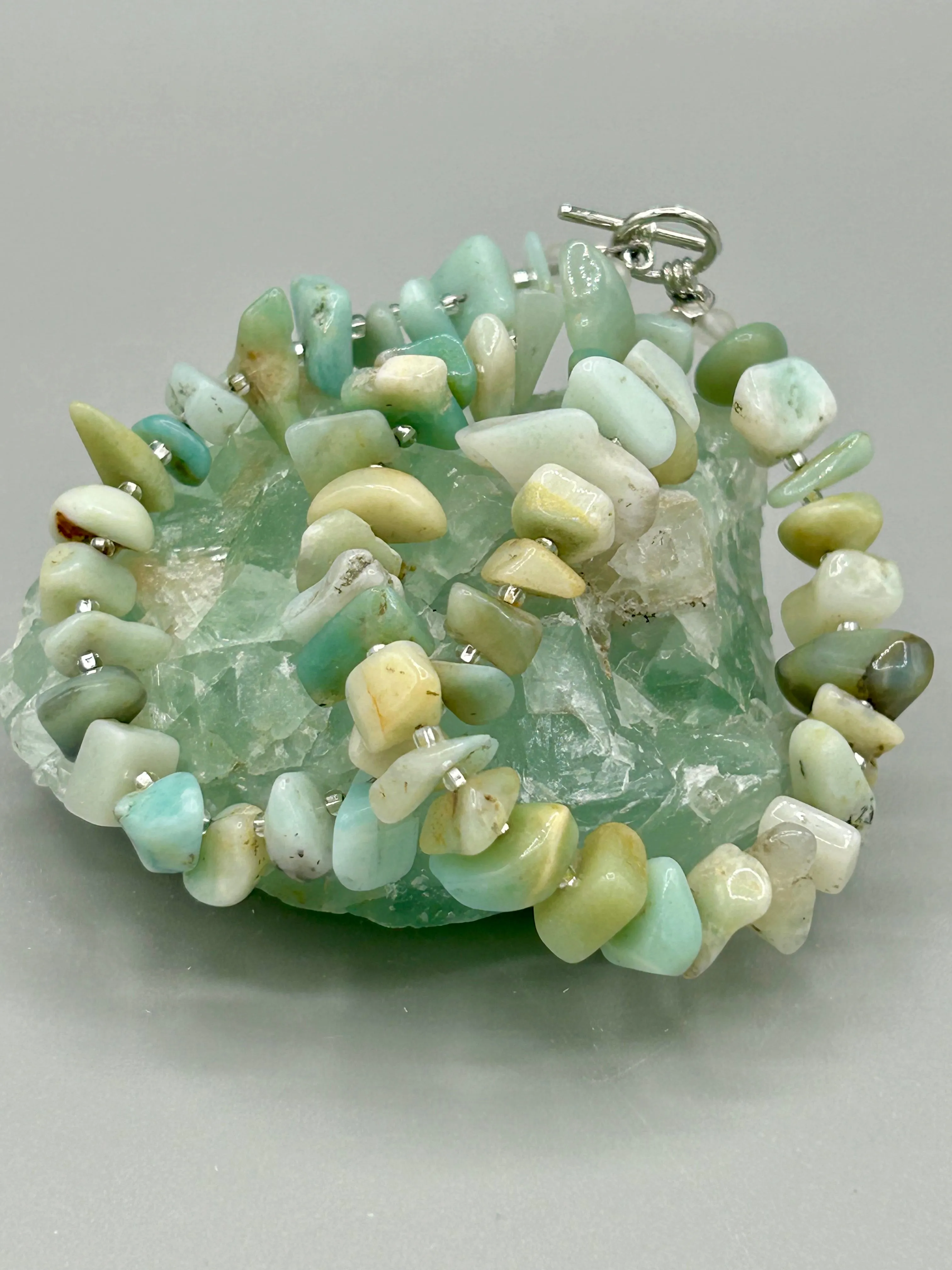 Natural Amazonite Chip Stone Beaded Bracelet, Nature Inspired Jewelry