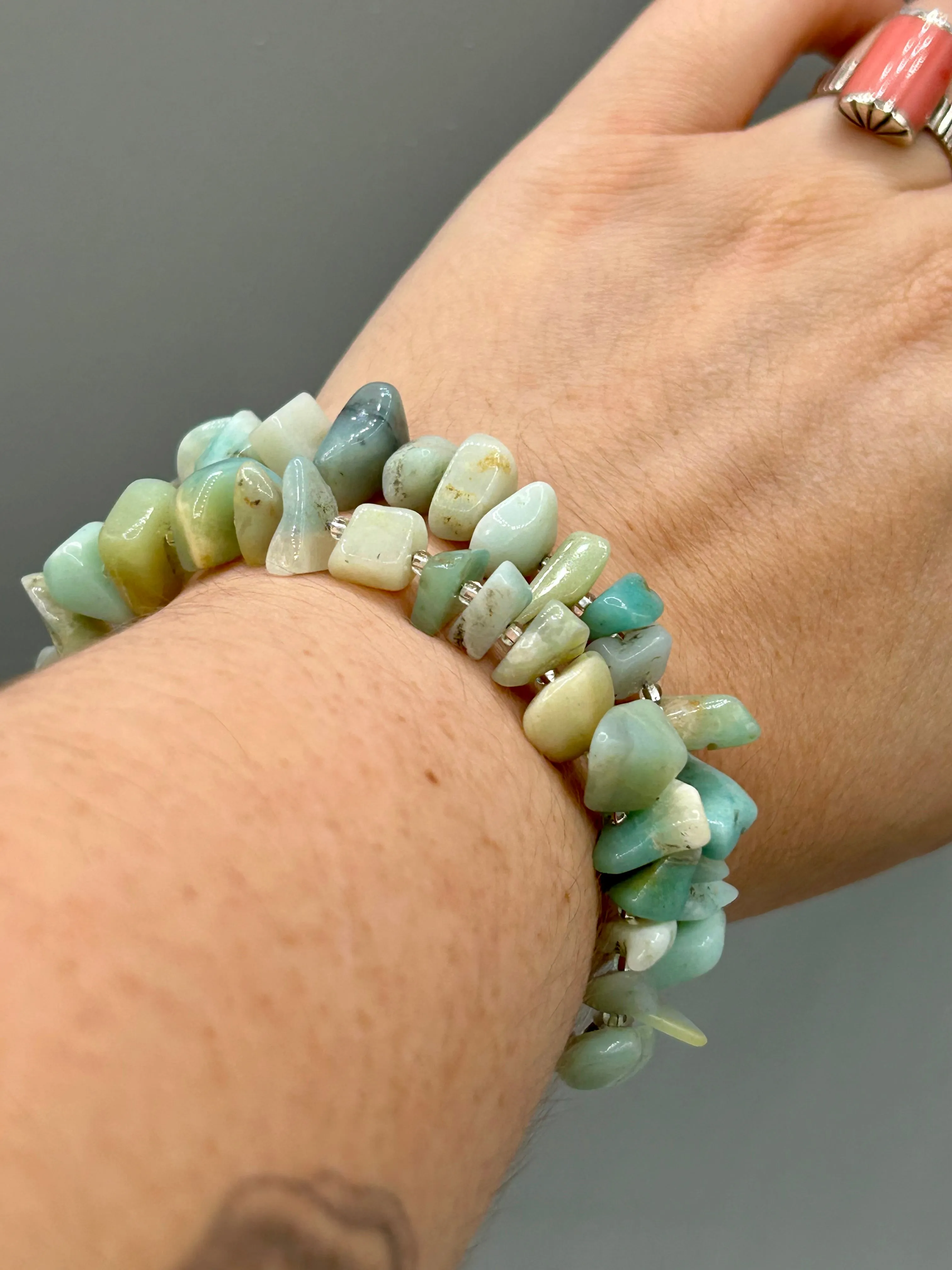 Natural Amazonite Chip Stone Beaded Bracelet, Nature Inspired Jewelry