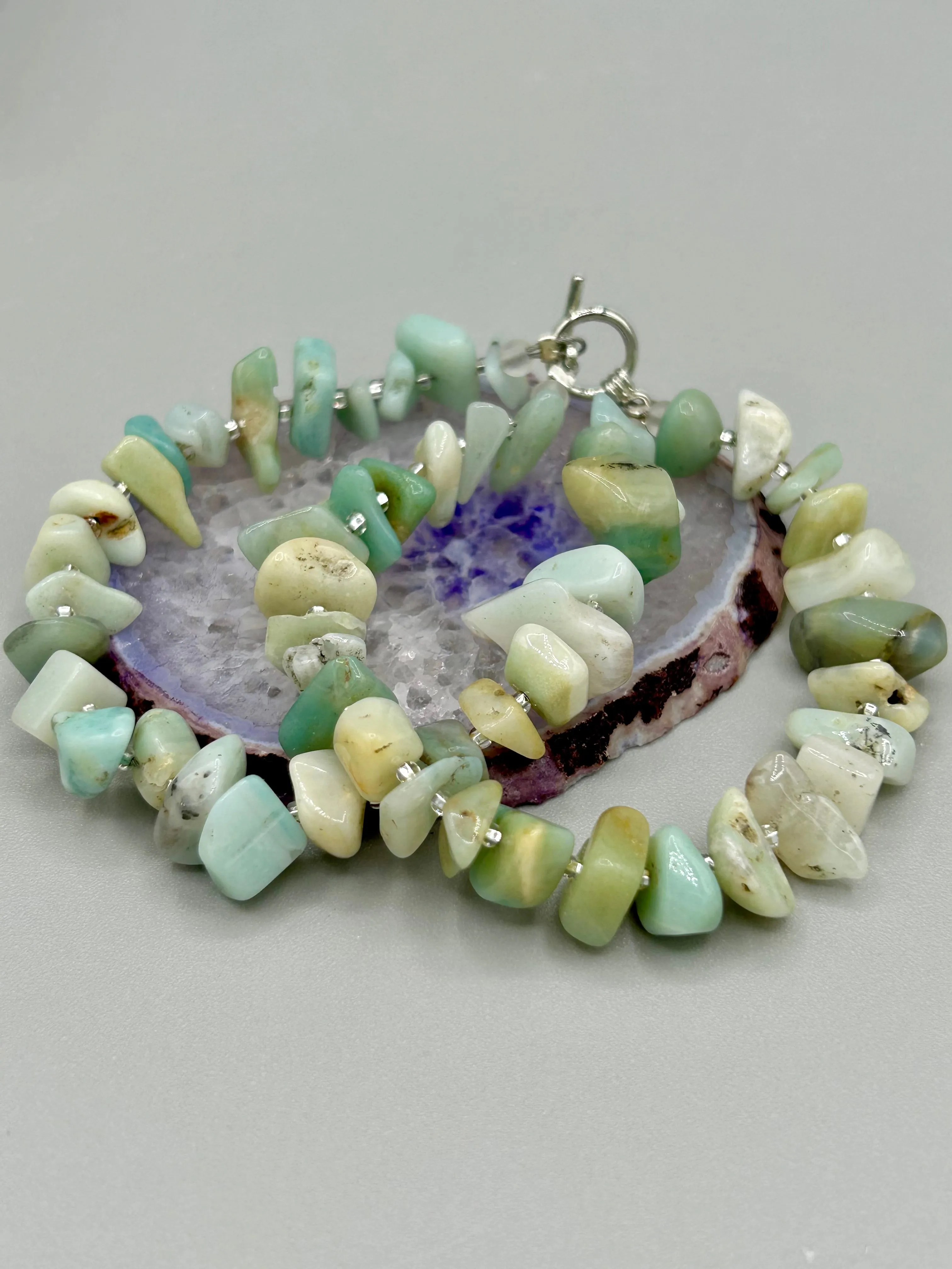Natural Amazonite Chip Stone Beaded Bracelet, Nature Inspired Jewelry