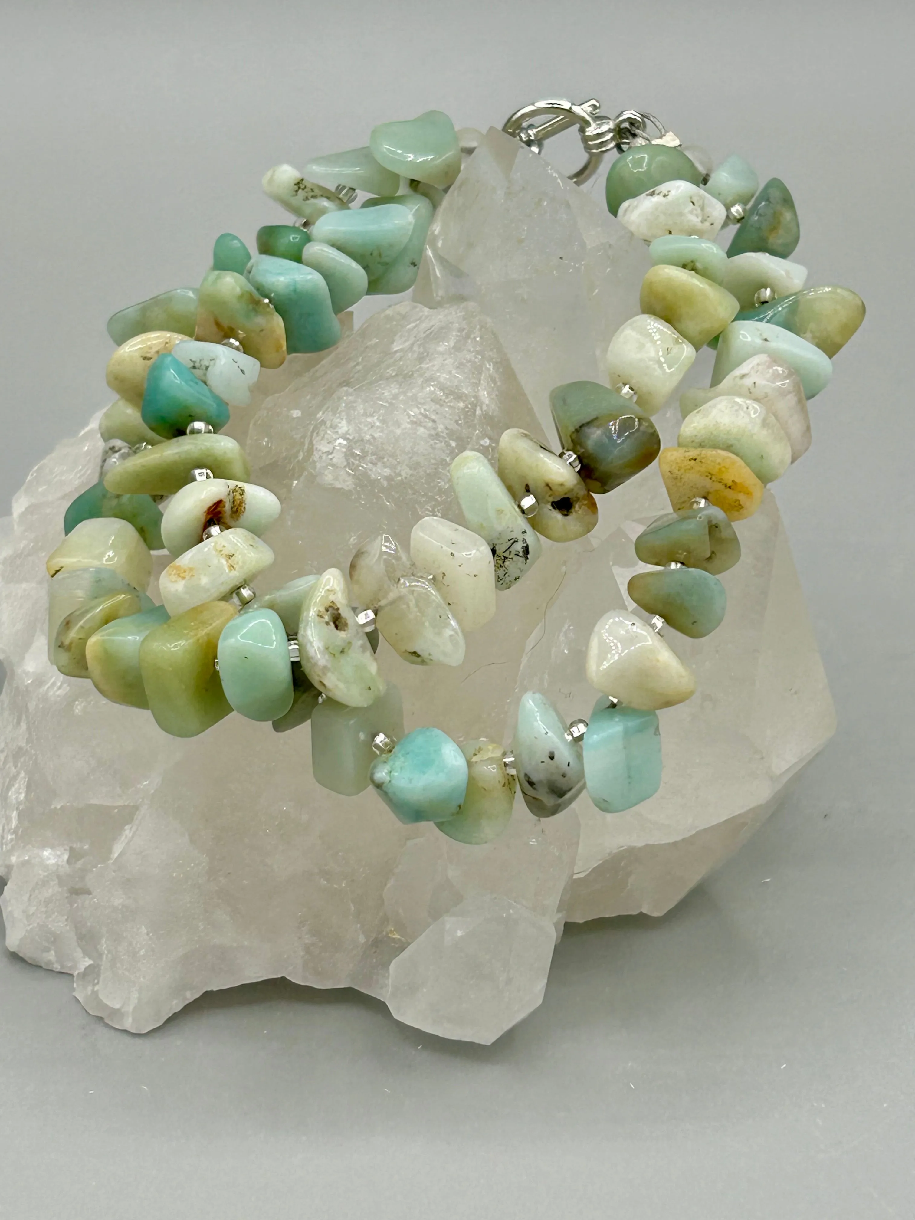 Natural Amazonite Chip Stone Beaded Bracelet, Nature Inspired Jewelry