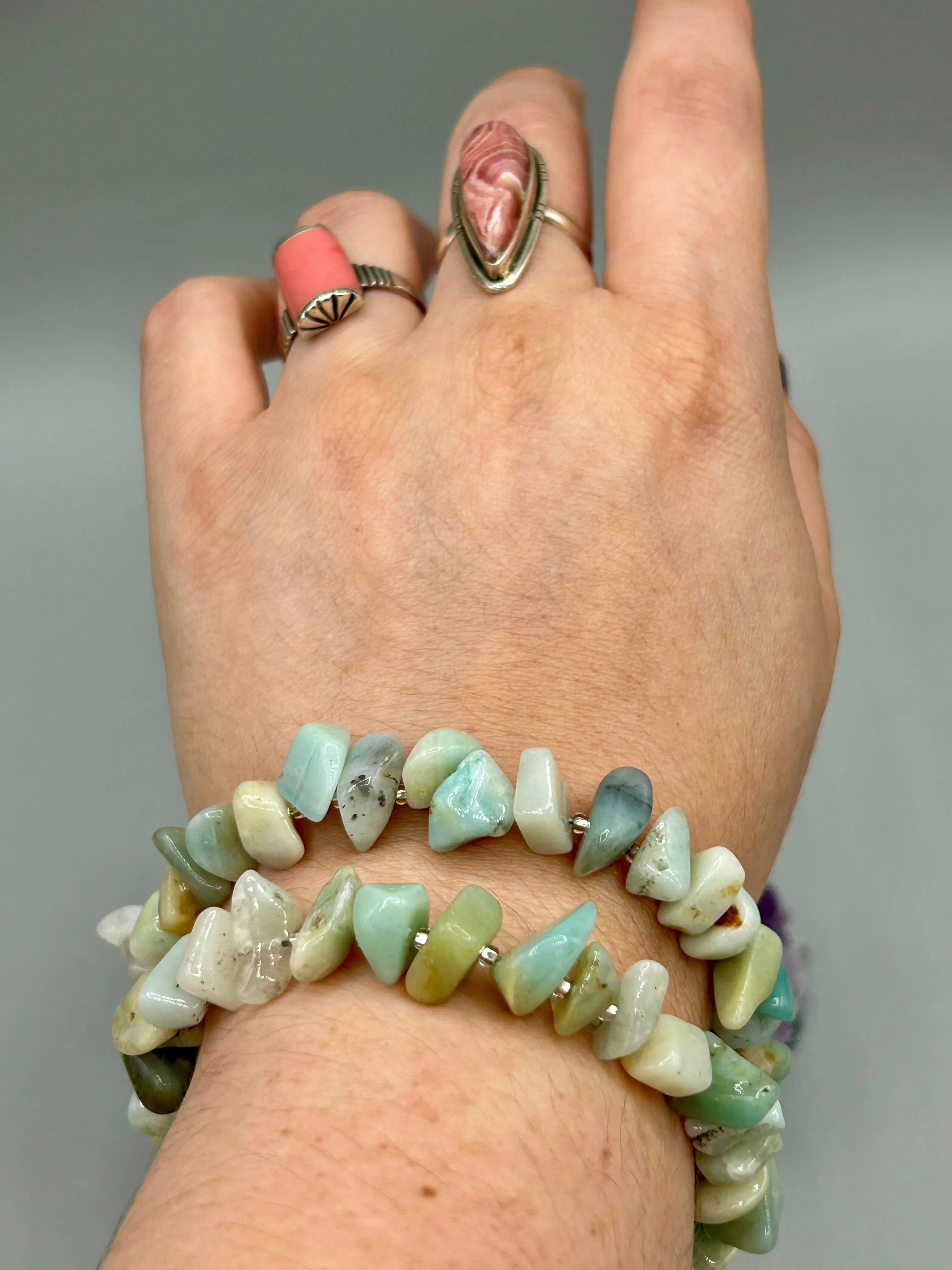 Natural Amazonite Chip Stone Beaded Bracelet, Nature Inspired Jewelry