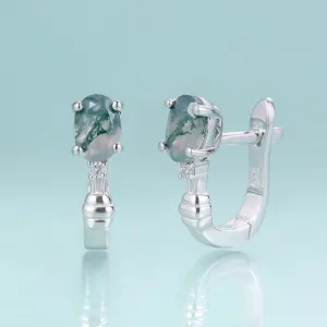 Nature Inspired Moss Agate Stud Earrings in 925 Sterling Silver – Unique Bridal Earrings