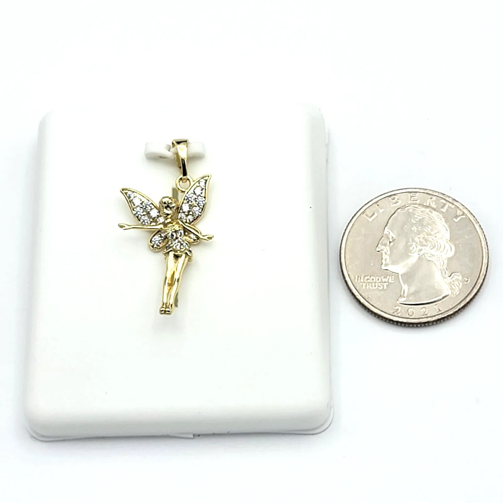 Necklaces - 14K Gold Plated. Angel Fairy Tale Wings CZ Crystal Pendant & Chain.