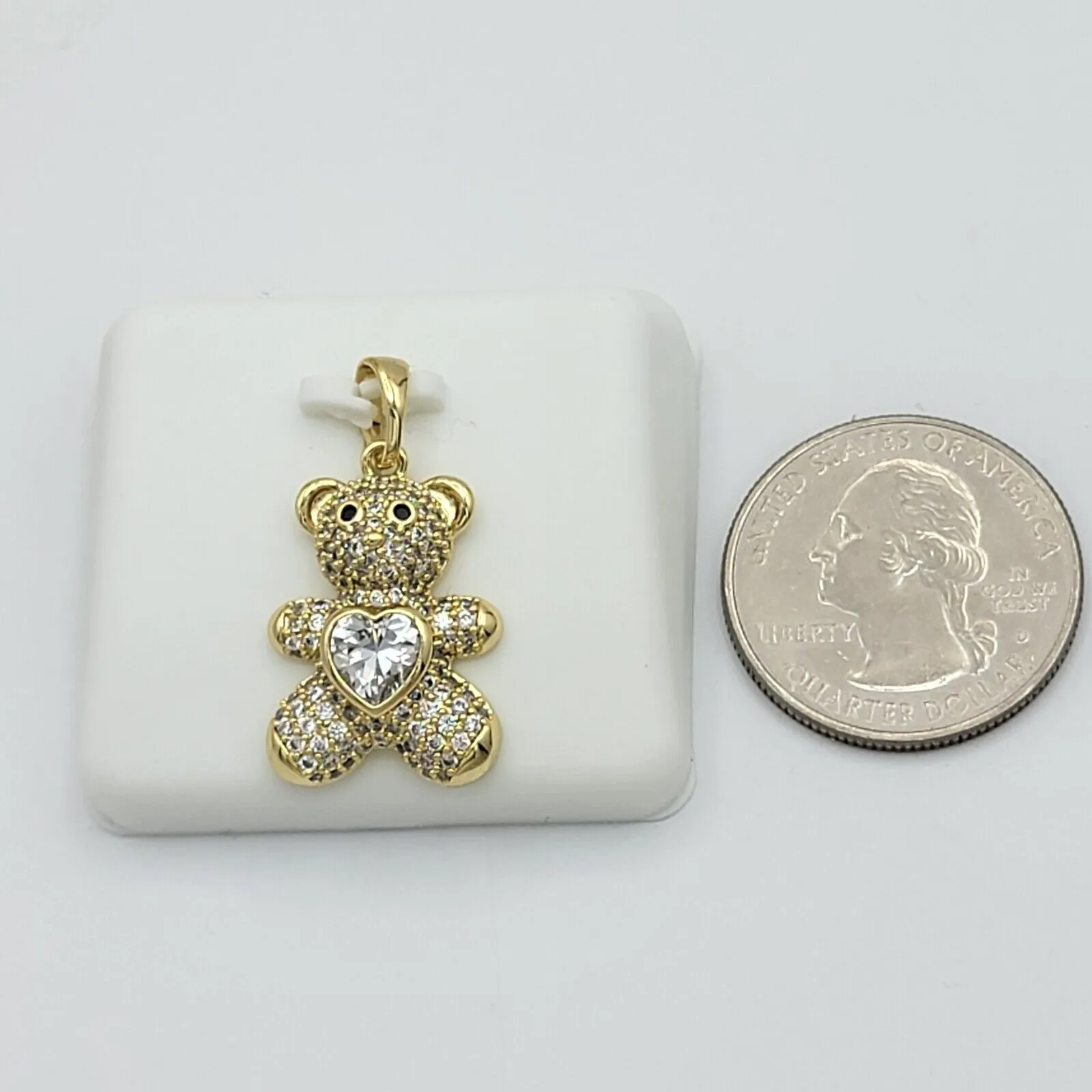 Necklaces - 14K Gold Plated. Icy Crystal Bear Pendant & Chain.