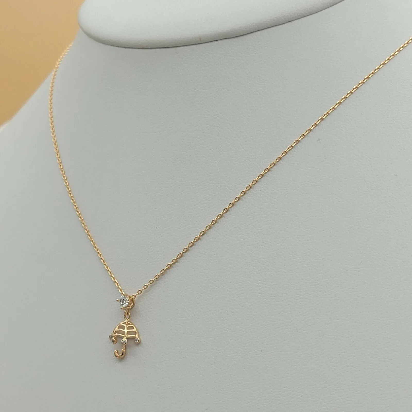 Necklaces - 18K Gold Plated. Mary Poppins Small CZ Umbrella Pendant & Chain.