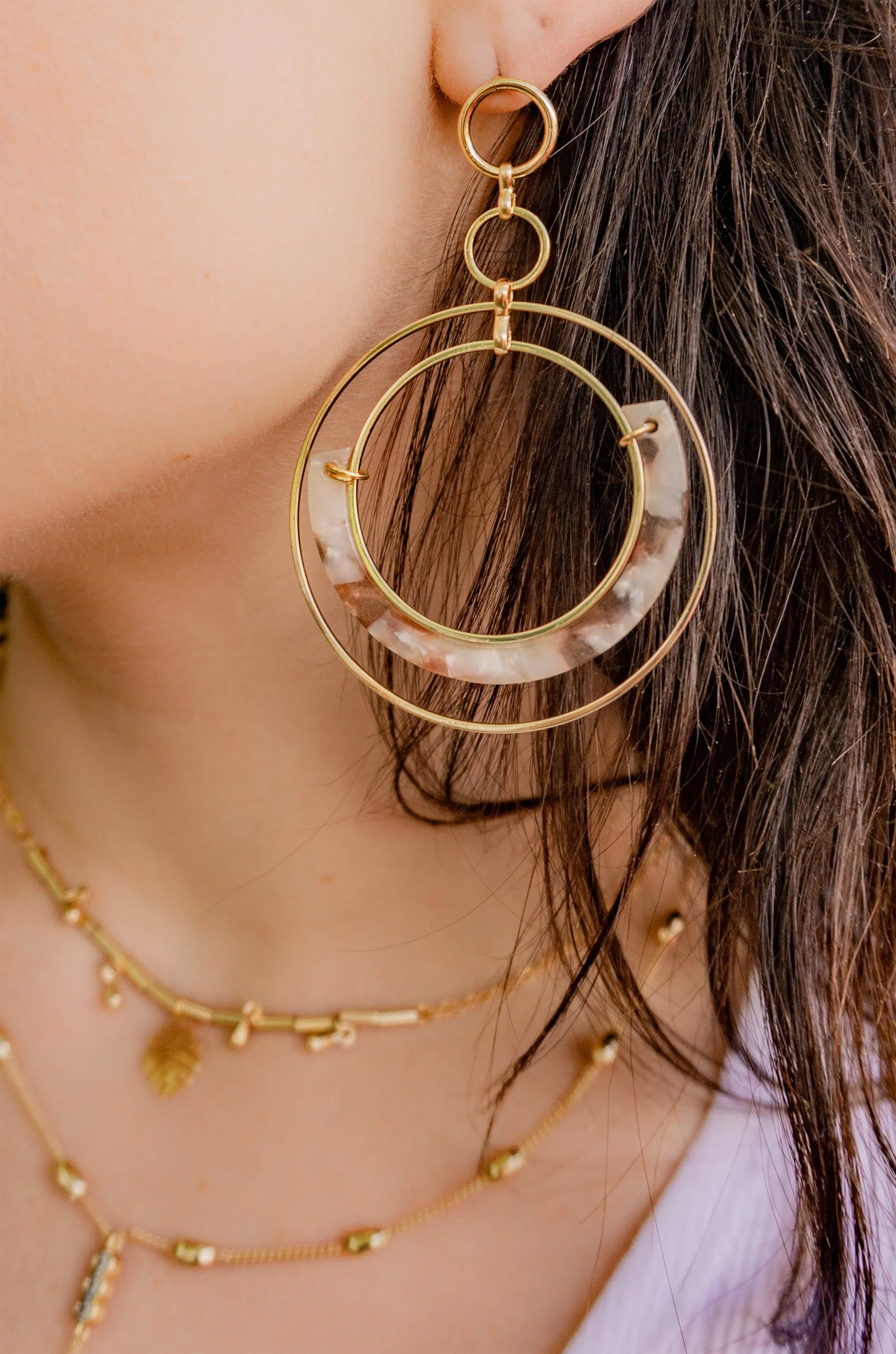Neptune's Moon Blush Resin Hoop Earrings