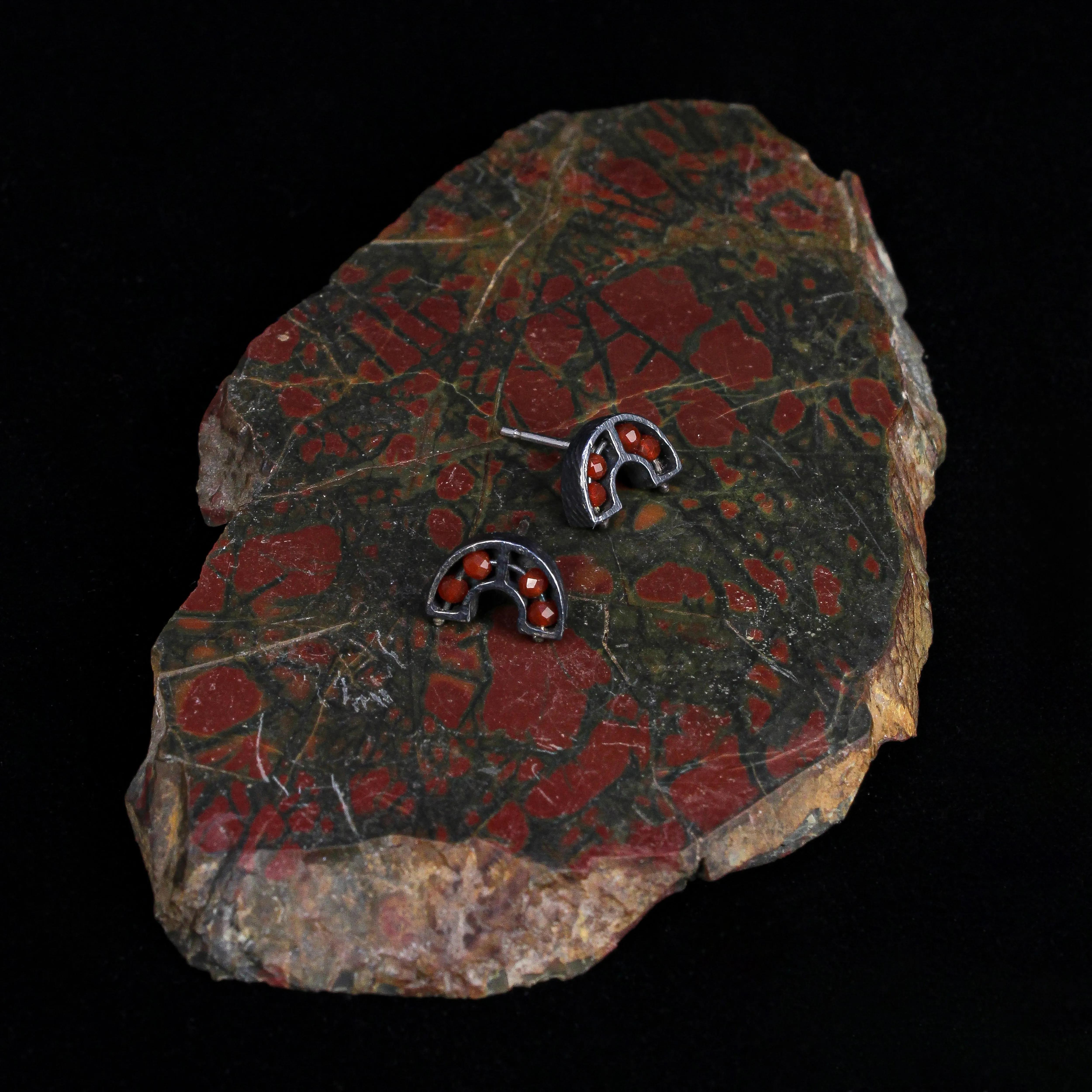 NEW! Carved Rainbow Segment Studs with Carnelian by Heather Guidero