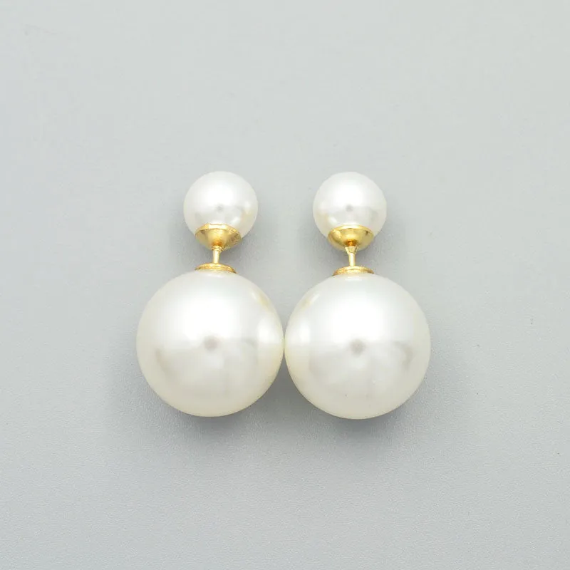 New Fashion jewelry double side 16MM pearl stud gift for women girl mix color