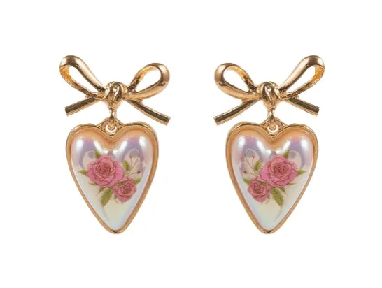 NEW! PINK FLOWER HEART EARRINGS