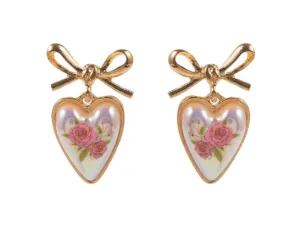 NEW! PINK FLOWER HEART EARRINGS