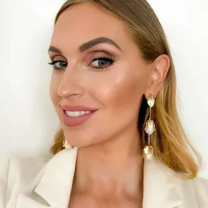 Nicholls Leaf and Pearl Bud Drop Earrings-Gold