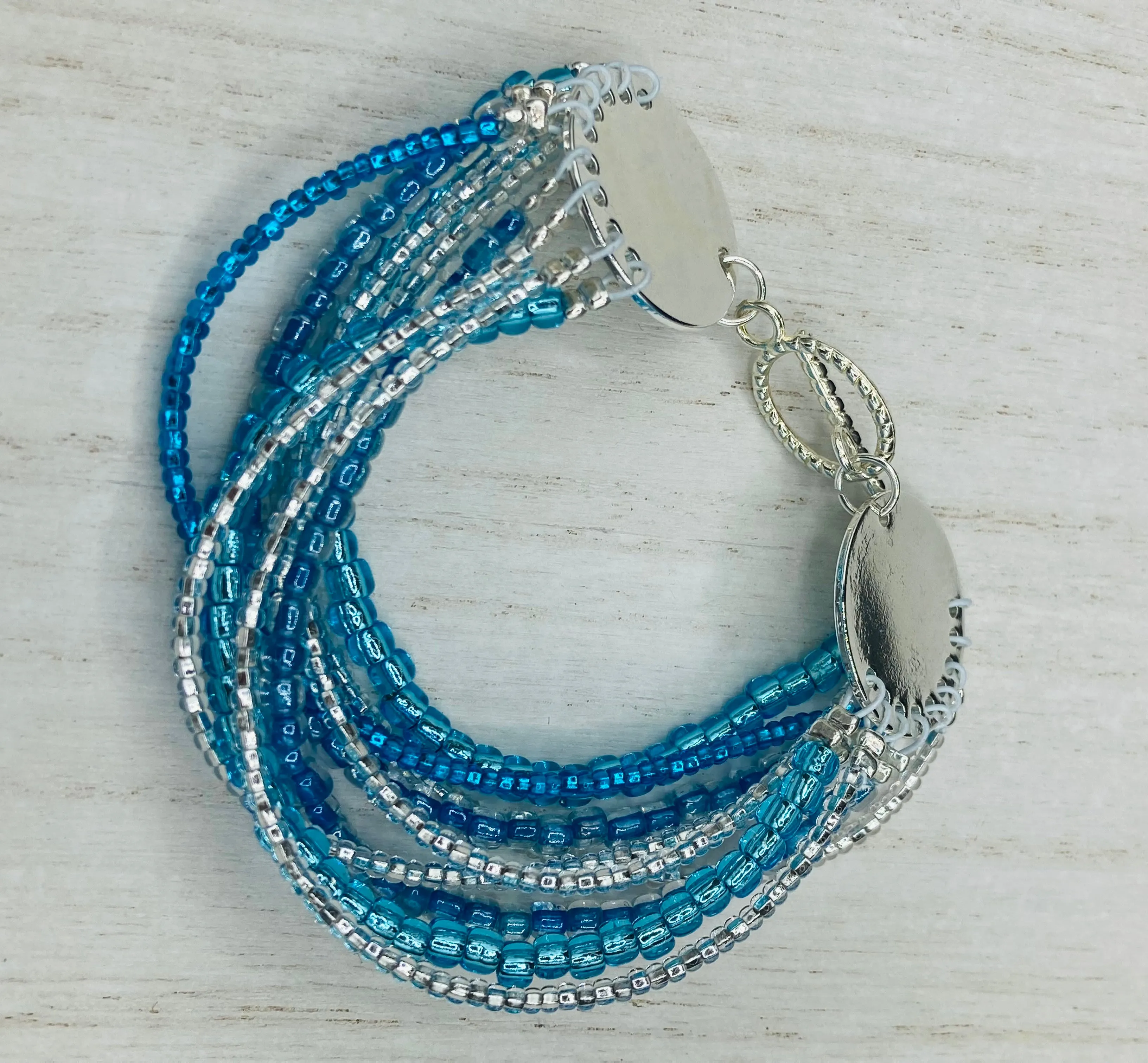 Ocean Blue Waves Nine Stands Glass Beaded Bracelet, Chunky Bohemian Style Jewelry, Hippie Nature Lover, Boho Shabby Chic, Starry Night Sky