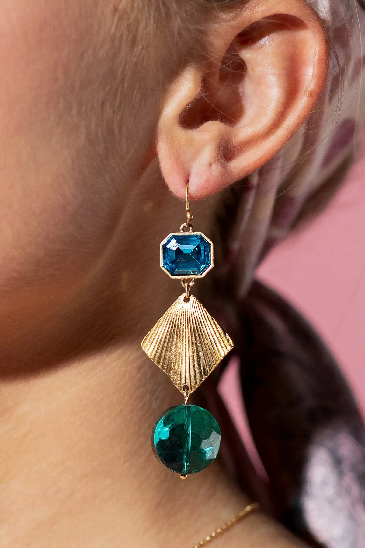 Ocean Jewel Gold Geometric Earrings