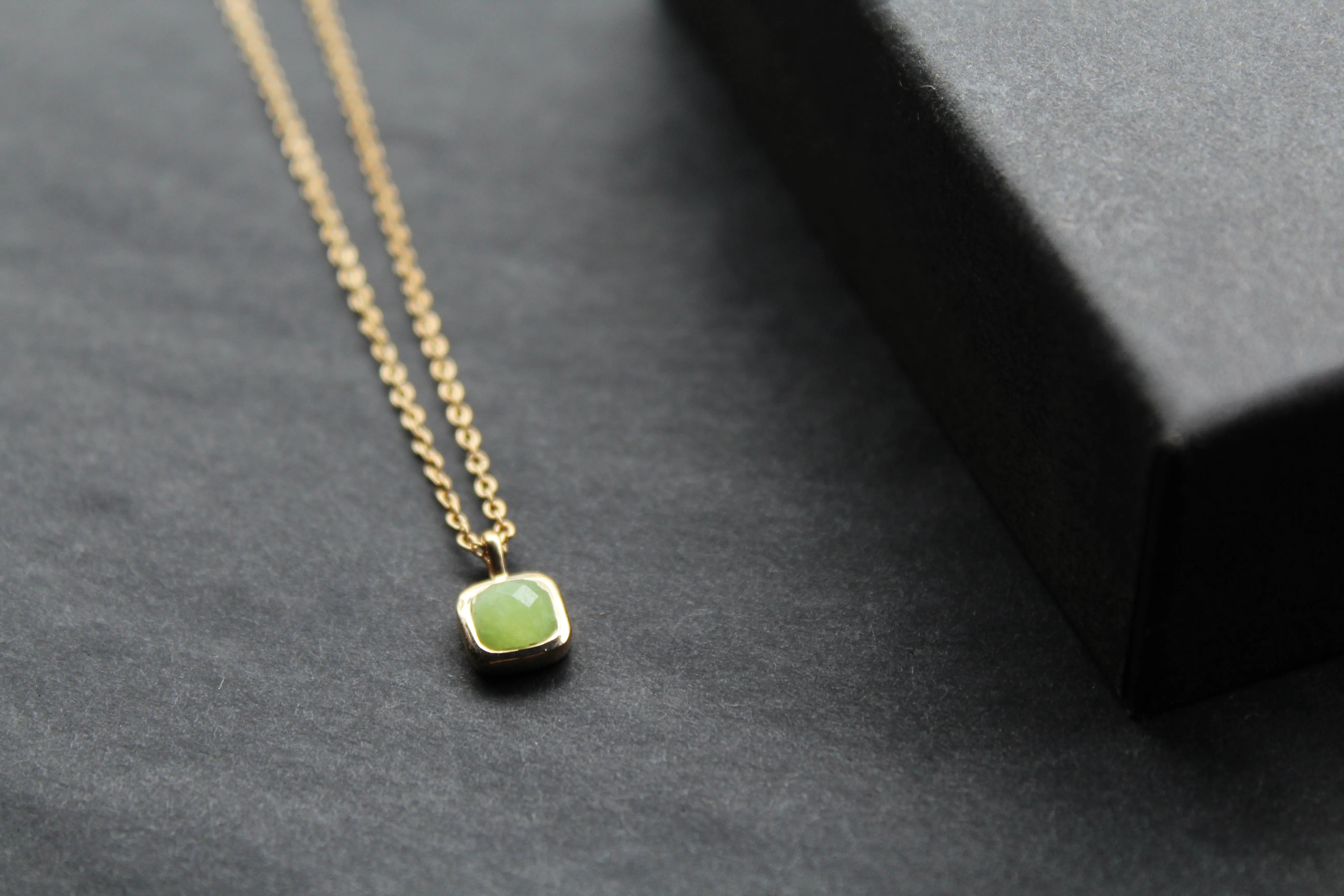 Olive Quartz Necklace with Diamond Tag