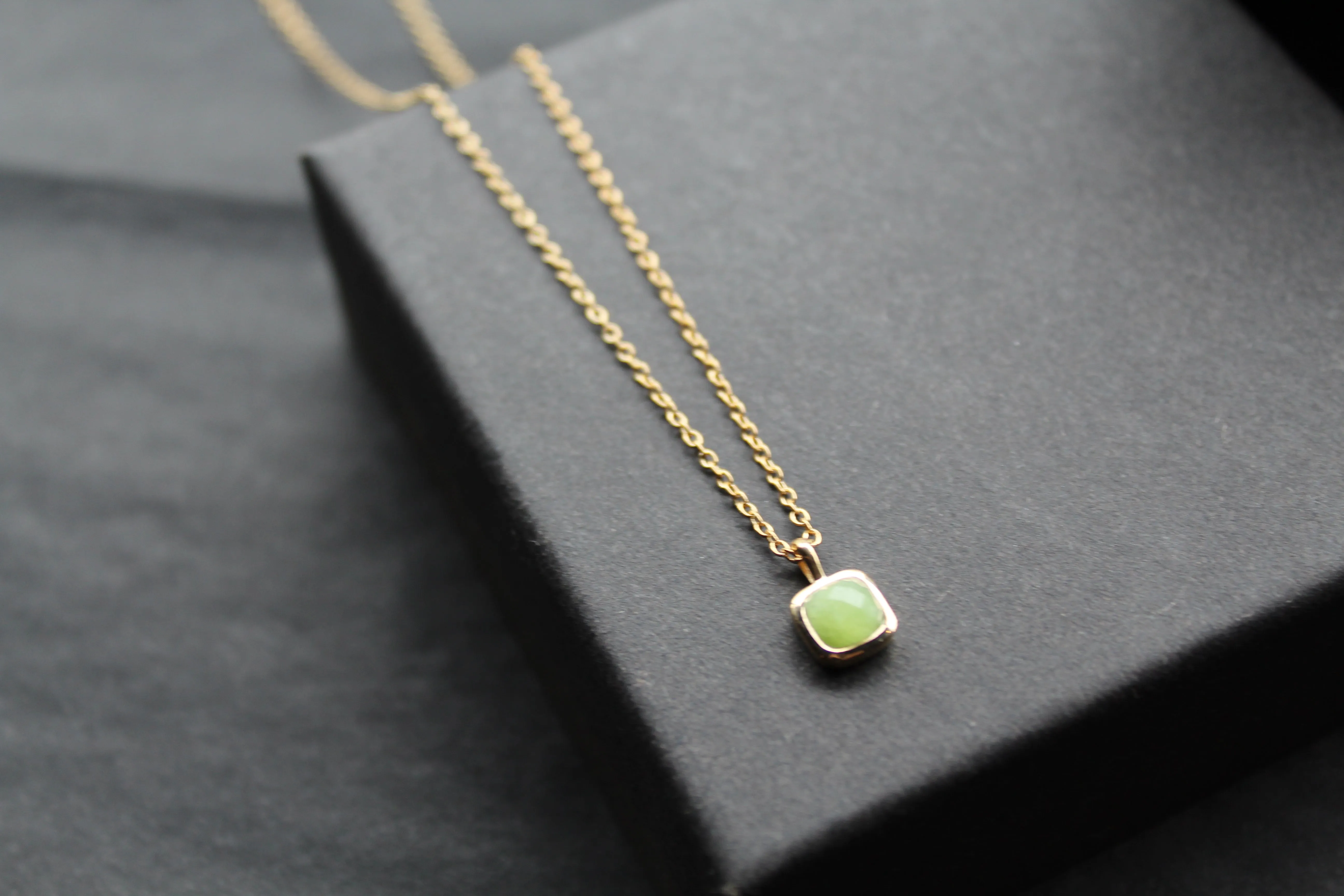 Olive Quartz Necklace with Diamond Tag