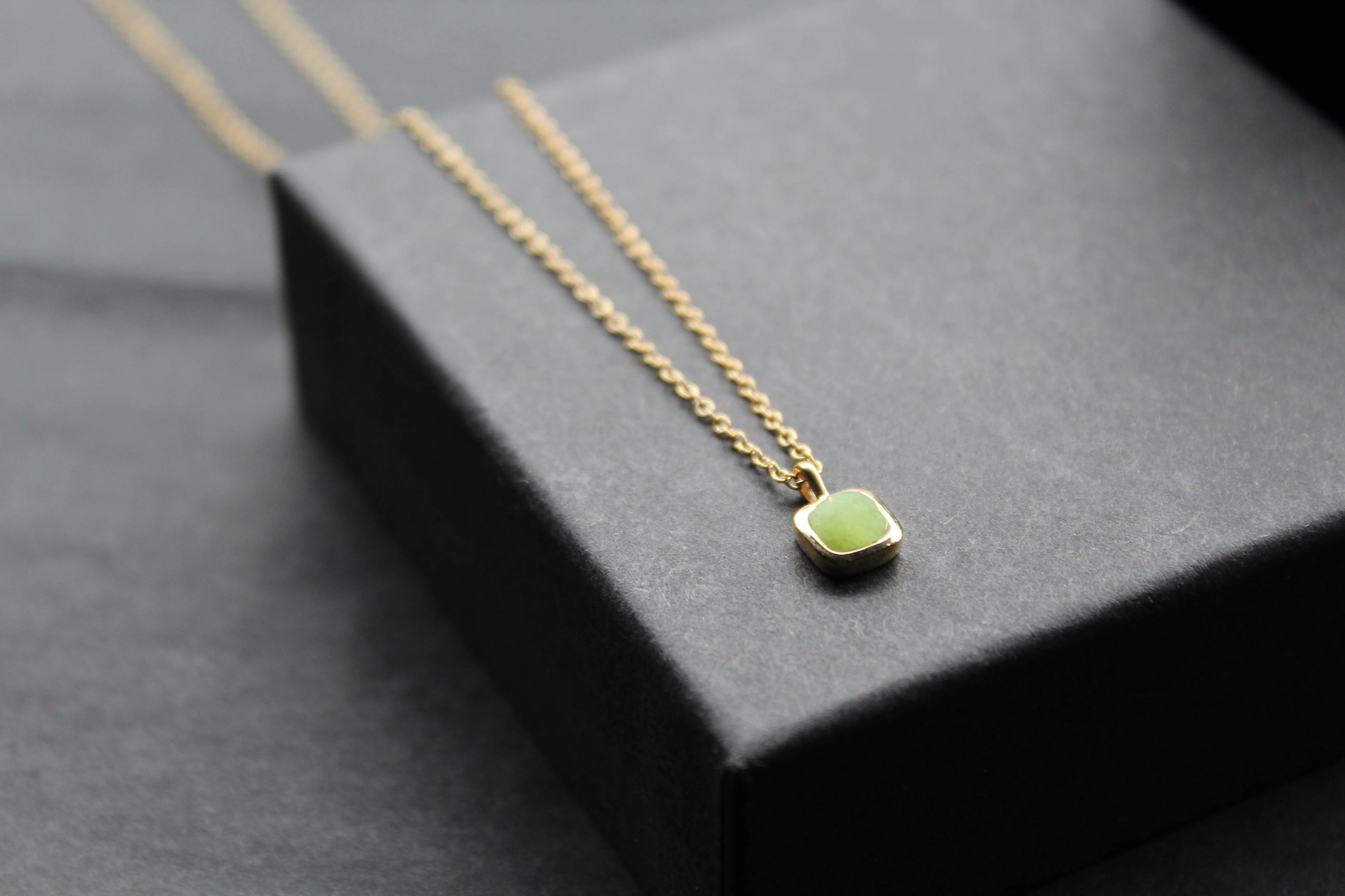 Olive Quartz Necklace with Diamond Tag