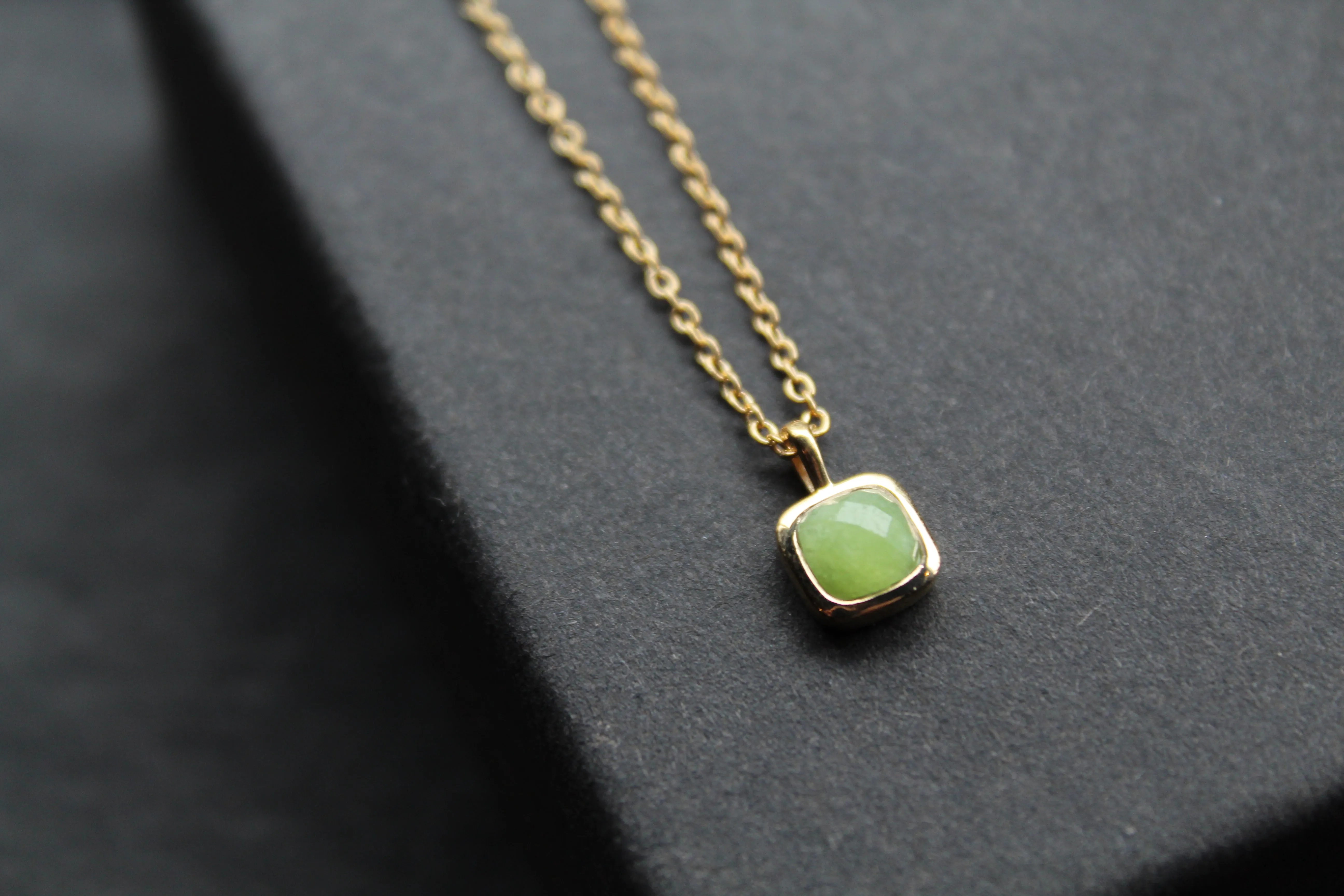 Olive Quartz Necklace with Diamond Tag
