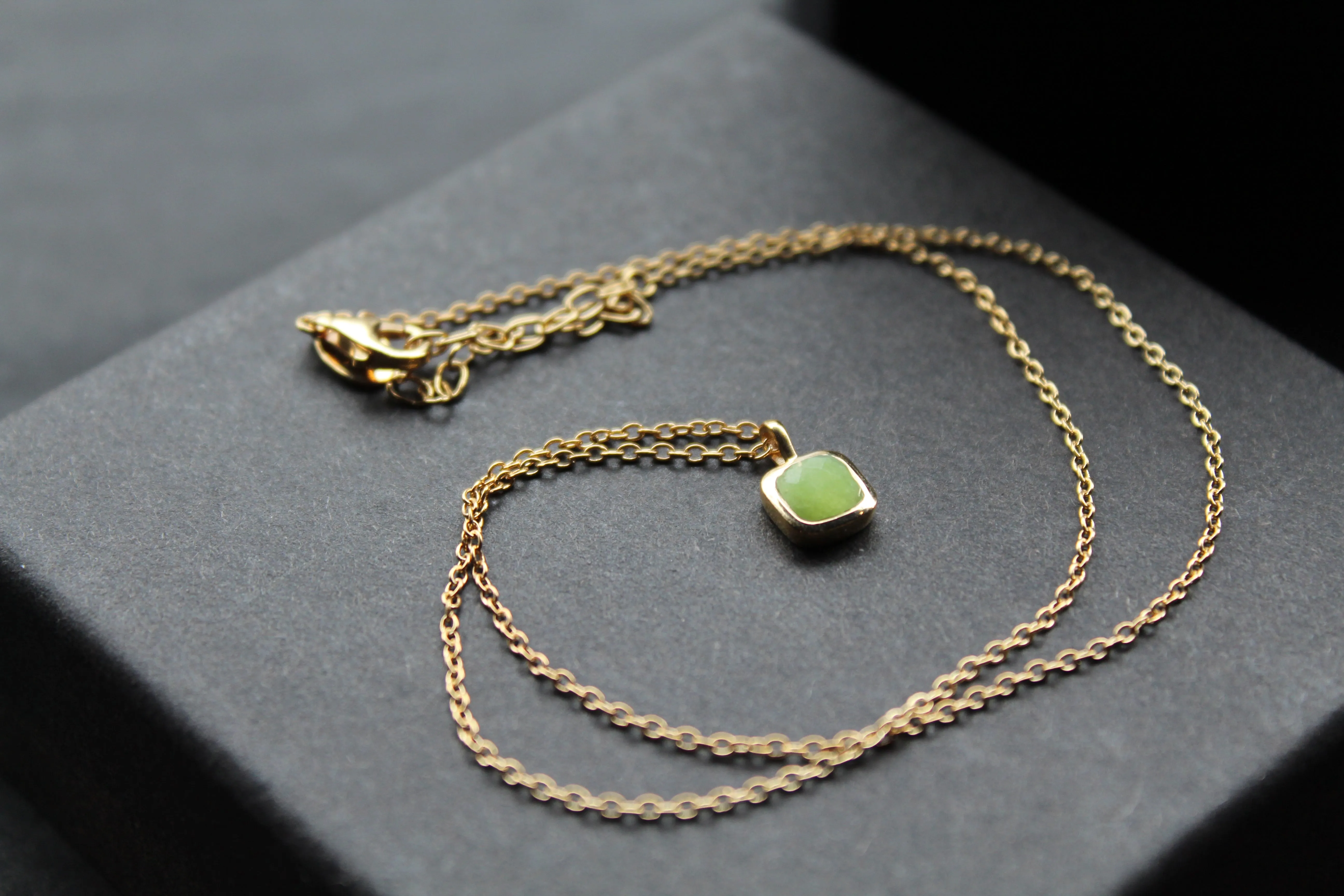 Olive Quartz Necklace with Diamond Tag