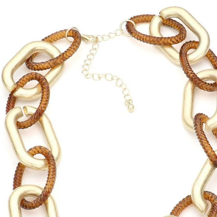 Open Oval Brown & Gold Link Necklace Set