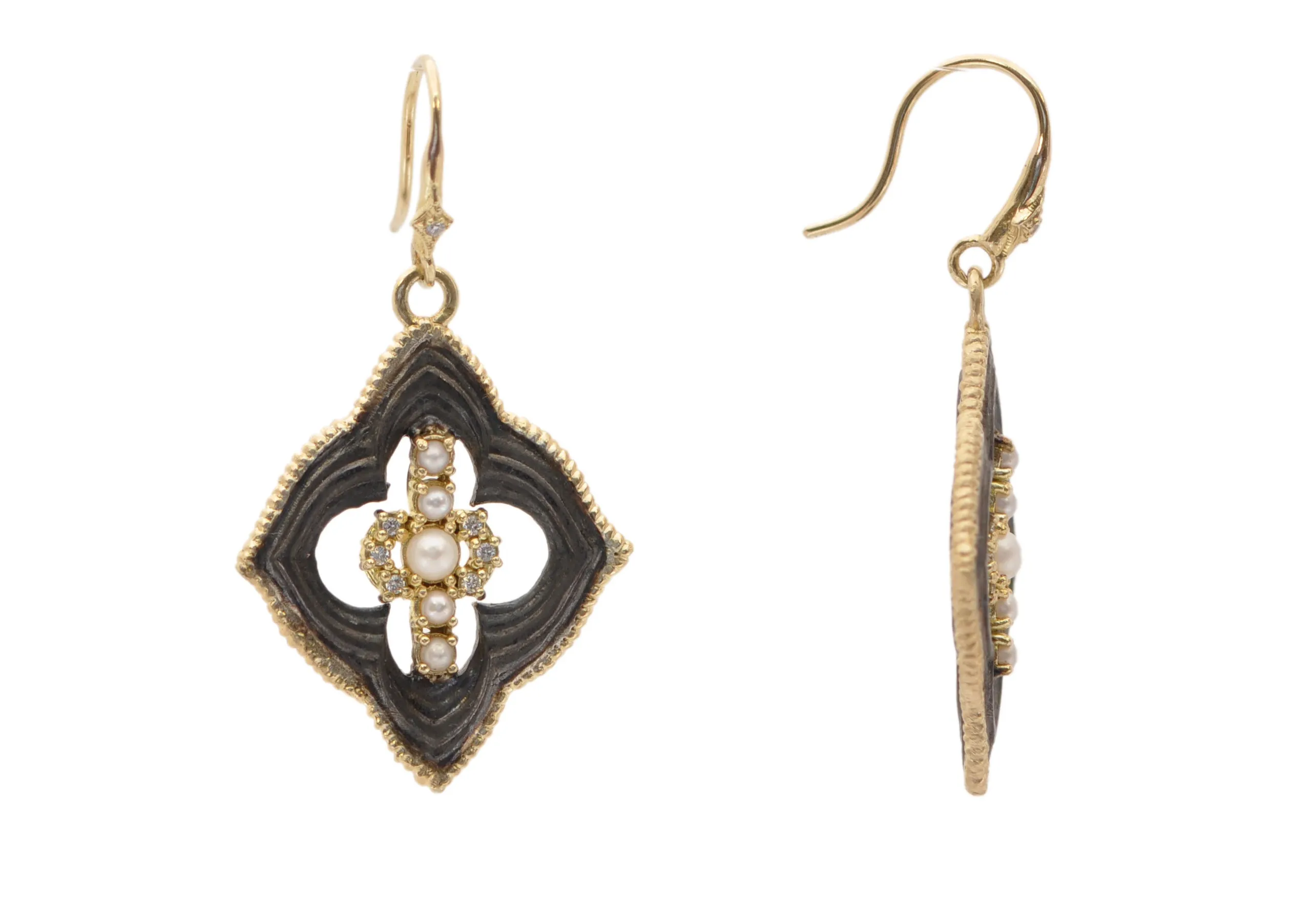 OPEN SCROLL AND PEARL DROP EARRINGS