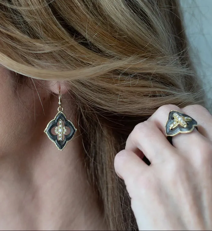 OPEN SCROLL AND PEARL DROP EARRINGS
