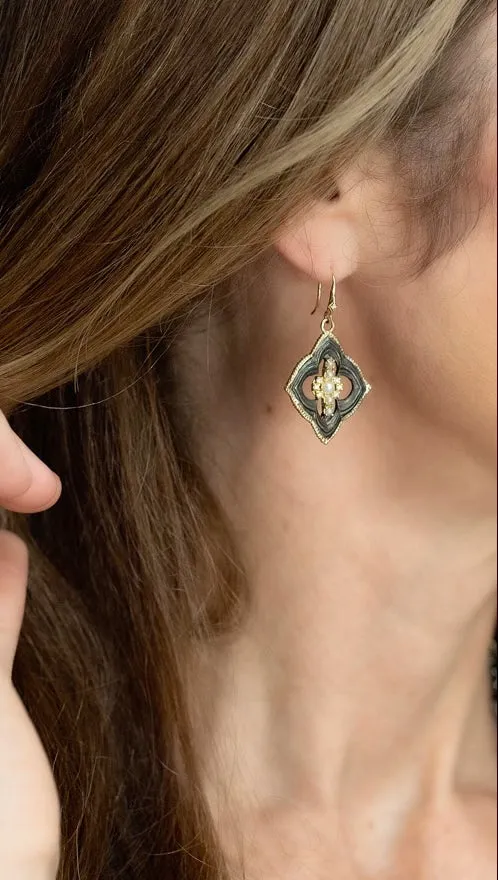 OPEN SCROLL AND PEARL DROP EARRINGS