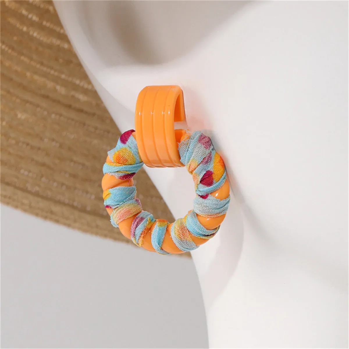 Orange & Blue Twine Circle Drop Earrings