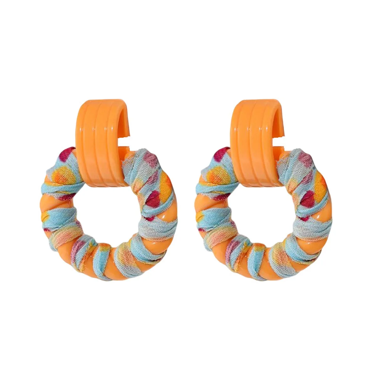 Orange & Blue Twine Circle Drop Earrings