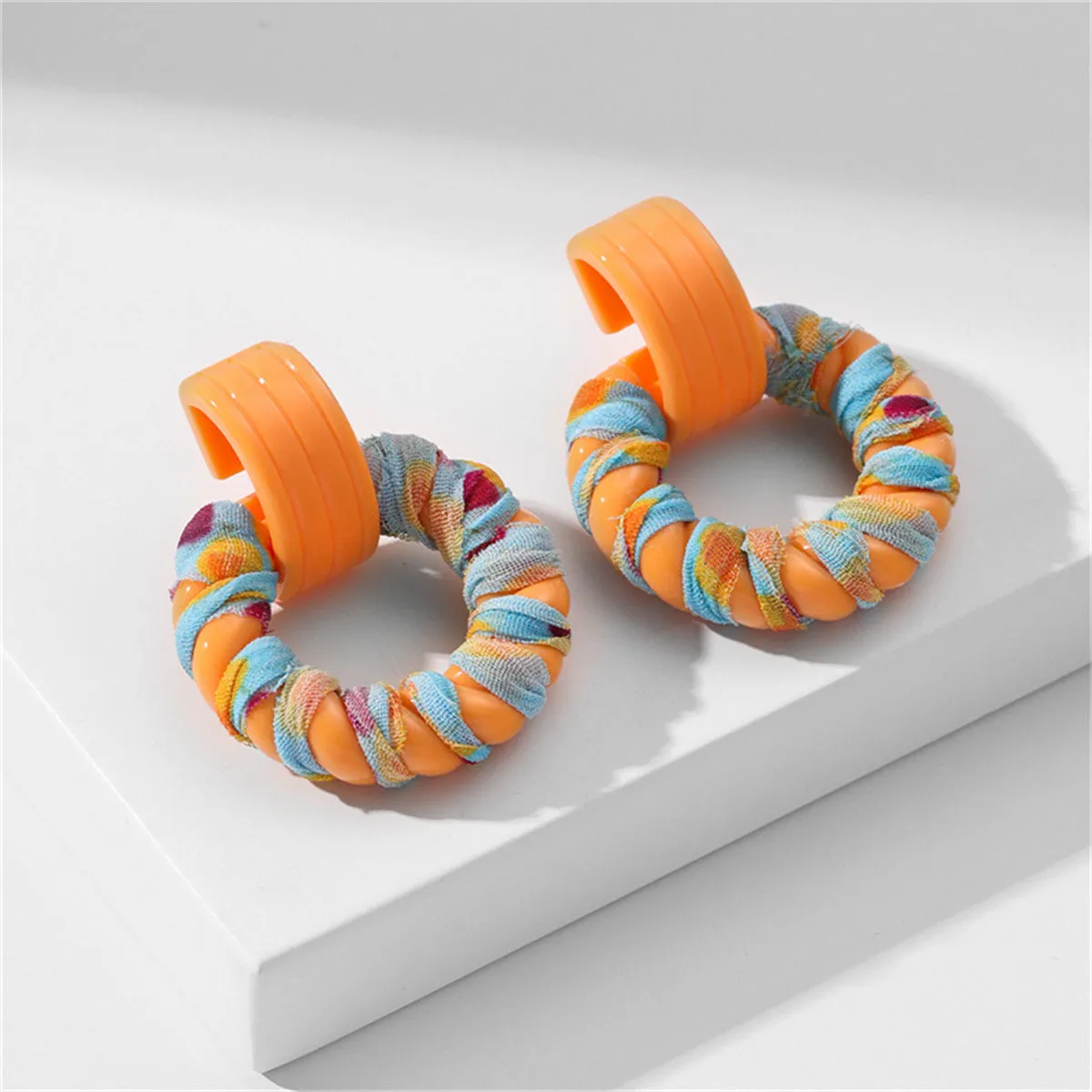 Orange & Blue Twine Circle Drop Earrings