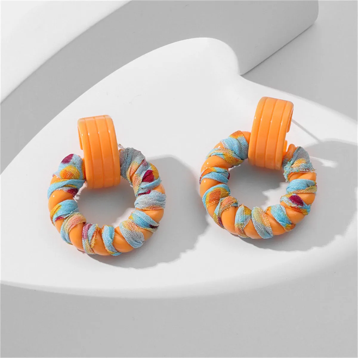 Orange & Blue Twine Circle Drop Earrings
