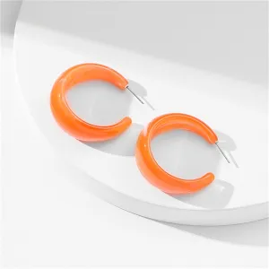 Orange & Silver-Plated Open Huggie Earrings