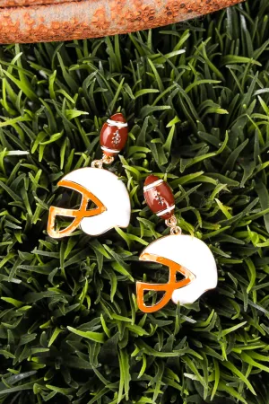 Orange & White Football Helmet Earrings