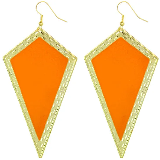 Orange Inverted Triangular Geometric Earrings