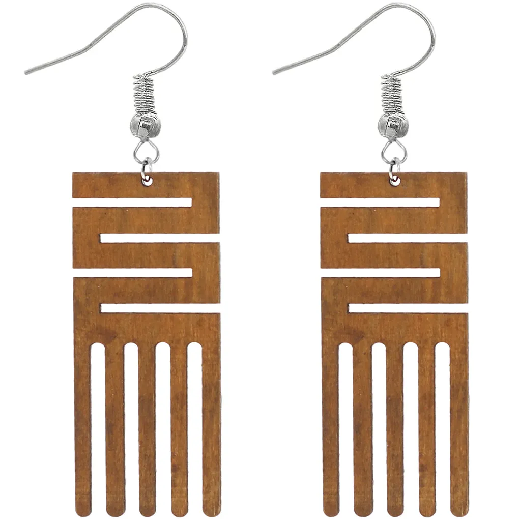Orange Maze Geometric Wooden Earrings